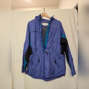 Vintage Columbia Coat Jacket Womens M 1/2 Zip Pullover Periwinkle Hooded Pockets